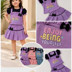 Girls Waffle Pinafore Top & Pleated Skirt Set
