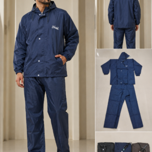 Mens Navy Hooded Rain Suit - Full Views