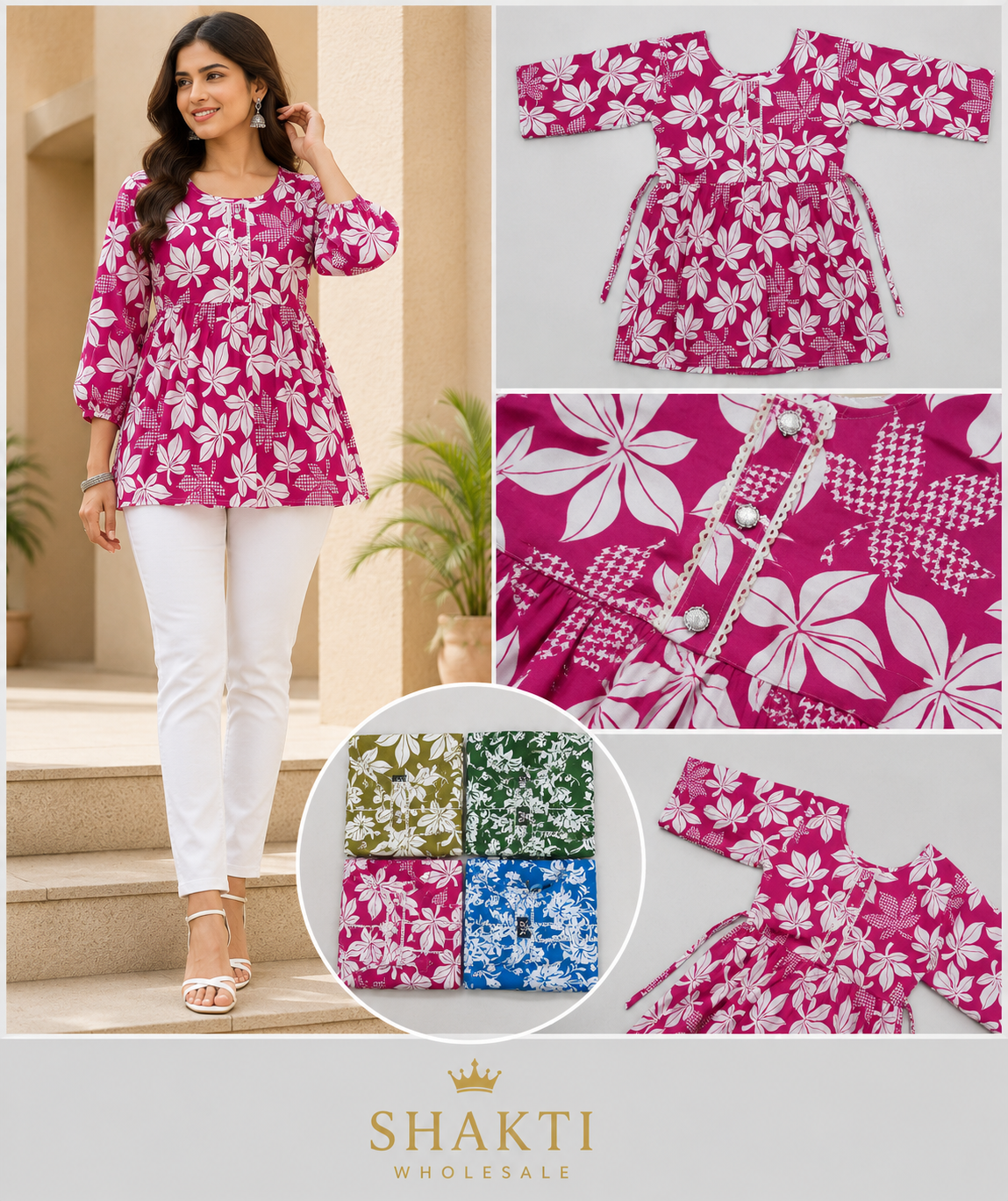 Rani Pink Floral Peplum Top - 4 Colours