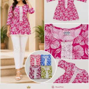 Rani Pink Hibiscus Print Lace Peplum Top - 4 Colours